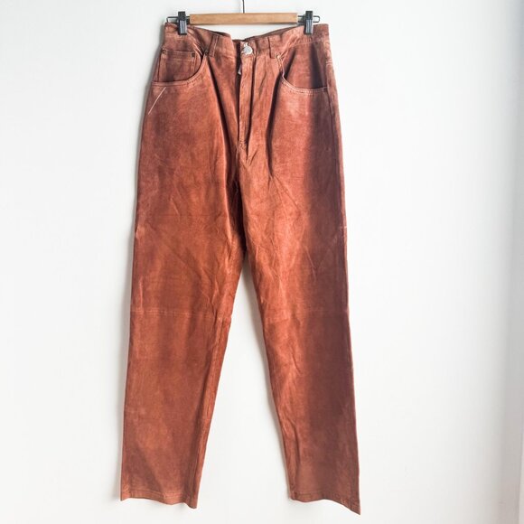 NuAge Brown Suede Straight Leg Pants 10 - Picture 6 of 6